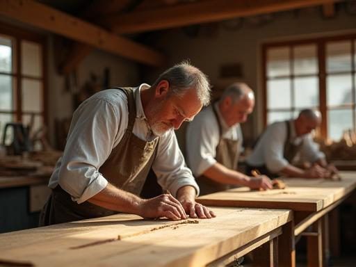 Artisans en plein travail dans l’Atelier Bois & Chalet