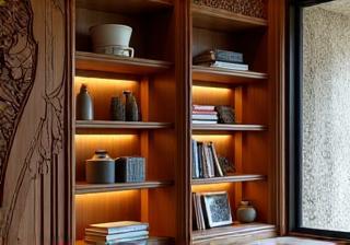 Bibliothèque sur mesure en bois sculpté